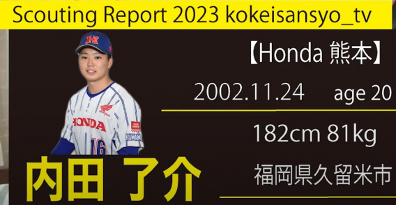 OB【４期生 内田 了介】 Honda熊本 2023ドラフト候補の隠し玉！ 高卒3年目の注目右投手！